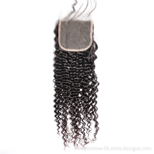 100 unprocessed virgin human hair Brazilian kinky curly weave lace closure 4x4 5x5 6x6 free part, middle part three part closure